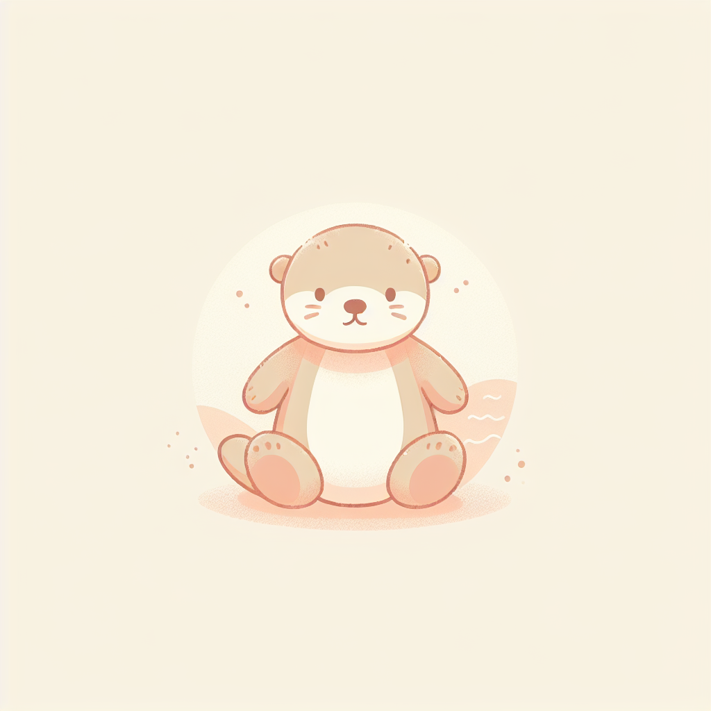 Adorable peluche loutre brune aux yeux brillants posée sur un lit douillet avec des coussins pastel