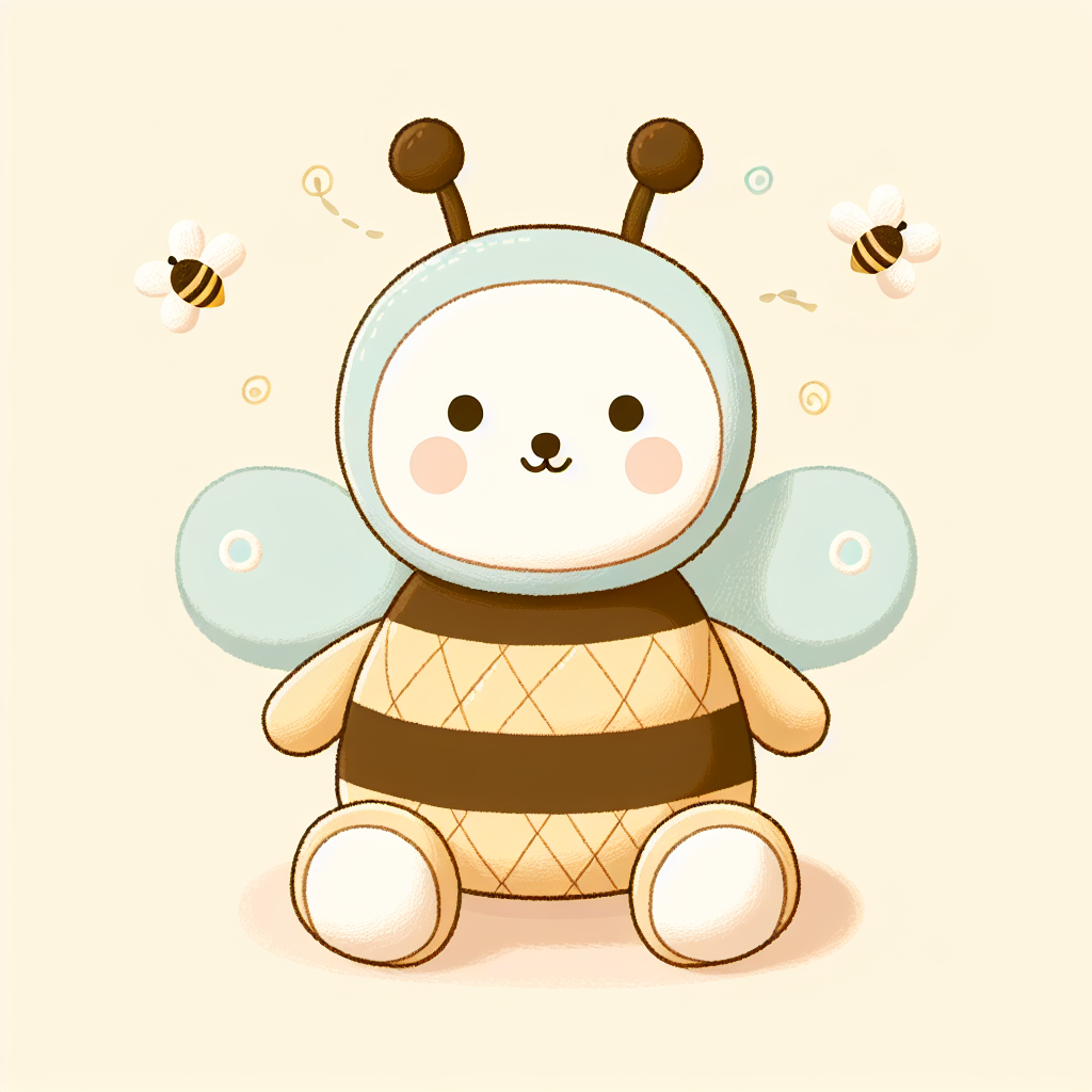 Adorable abeille peluche aux rayures jaunes et noires avec des ailes translucides et un sourire tendre