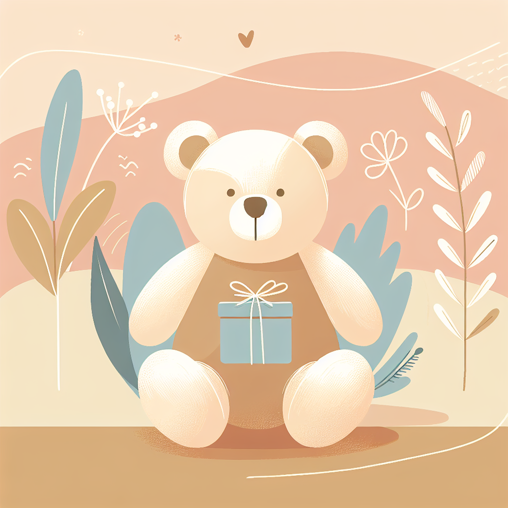Peluche personnalisée avec broderie marraine posée sur une table avec emballage cadeau élégant