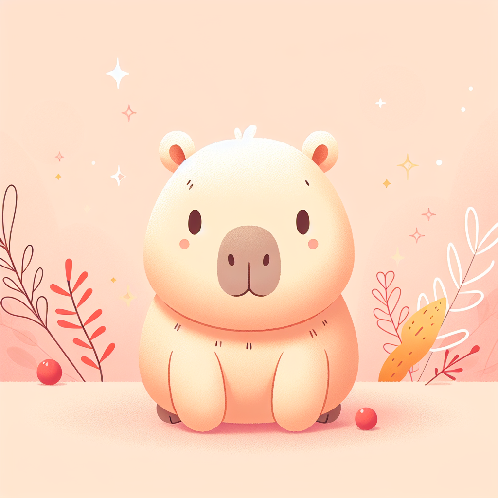 Adorable peluche capybara marron clair aux yeux brillants, posée sur un fond naturel, illustrant la douceur et la sérénité de cet animal