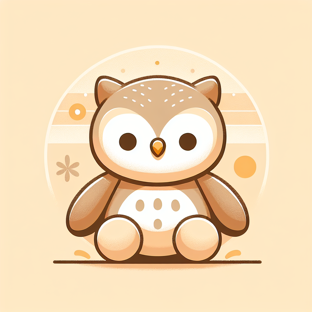 Adorable chouette peluche aux grands yeux expressifs et au plumage doux, posée dans un décor chaleureux