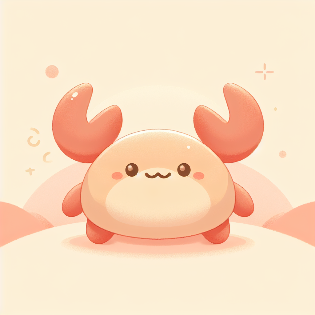 Adorable crabe en peluche rouge et orange aux pinces arrondies posé sur un lit avec des coussins bleus, évoquant l'univers marin et la douceur