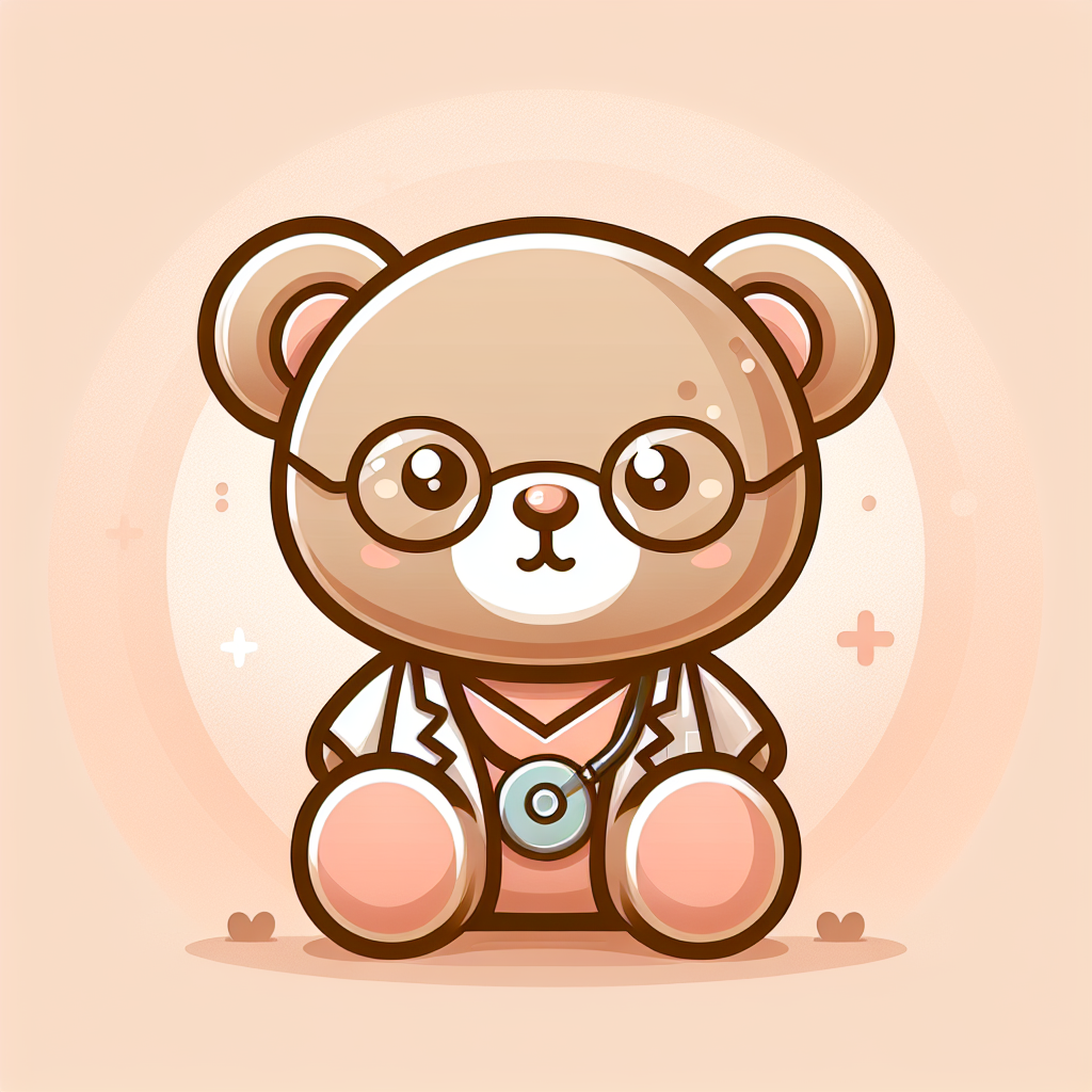 Peluches colorées disposées dans un cabinet médical miniature avec stéthoscope et trousse de soins, évoquant l'univers de Docteur La Peluche