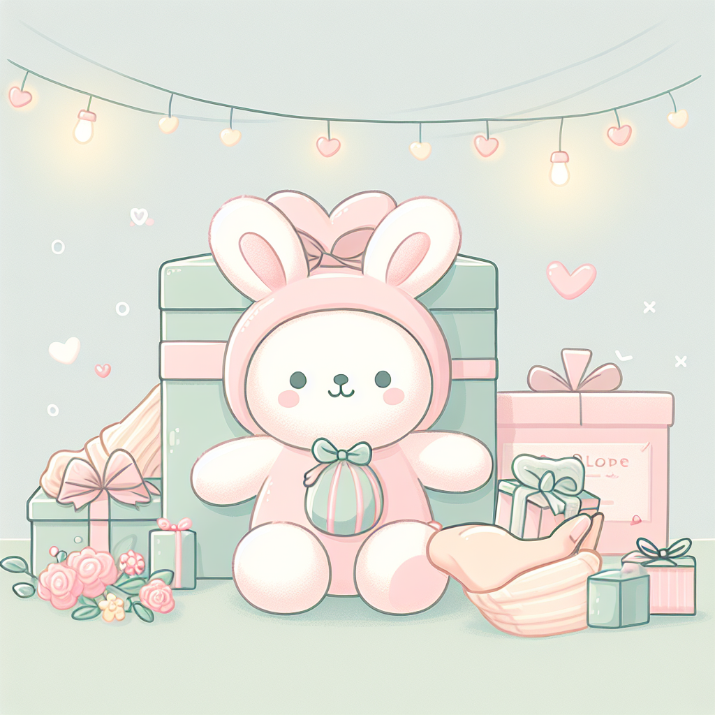 Couple souriant partageant un moment tendre avec une peluche personnalisée dans un salon cosy