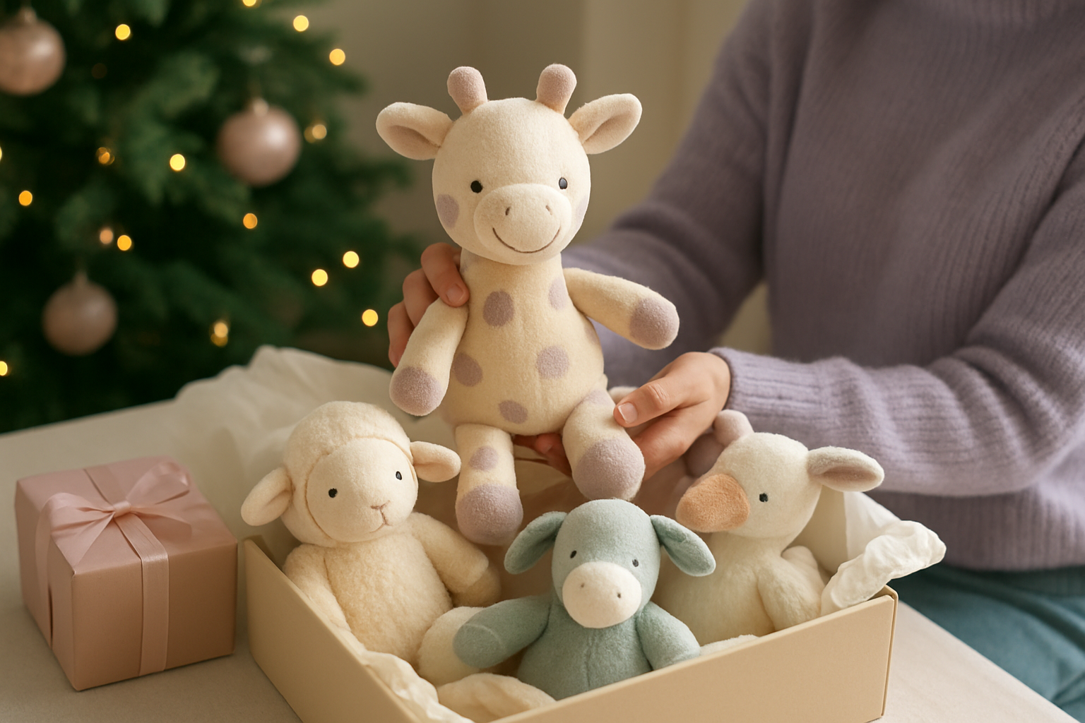Idée cadeau de Noël fait maison : bocaux gourmands, bougies et petites créations DIY joliment emballés sur une table en bois décorée pour les fêtes