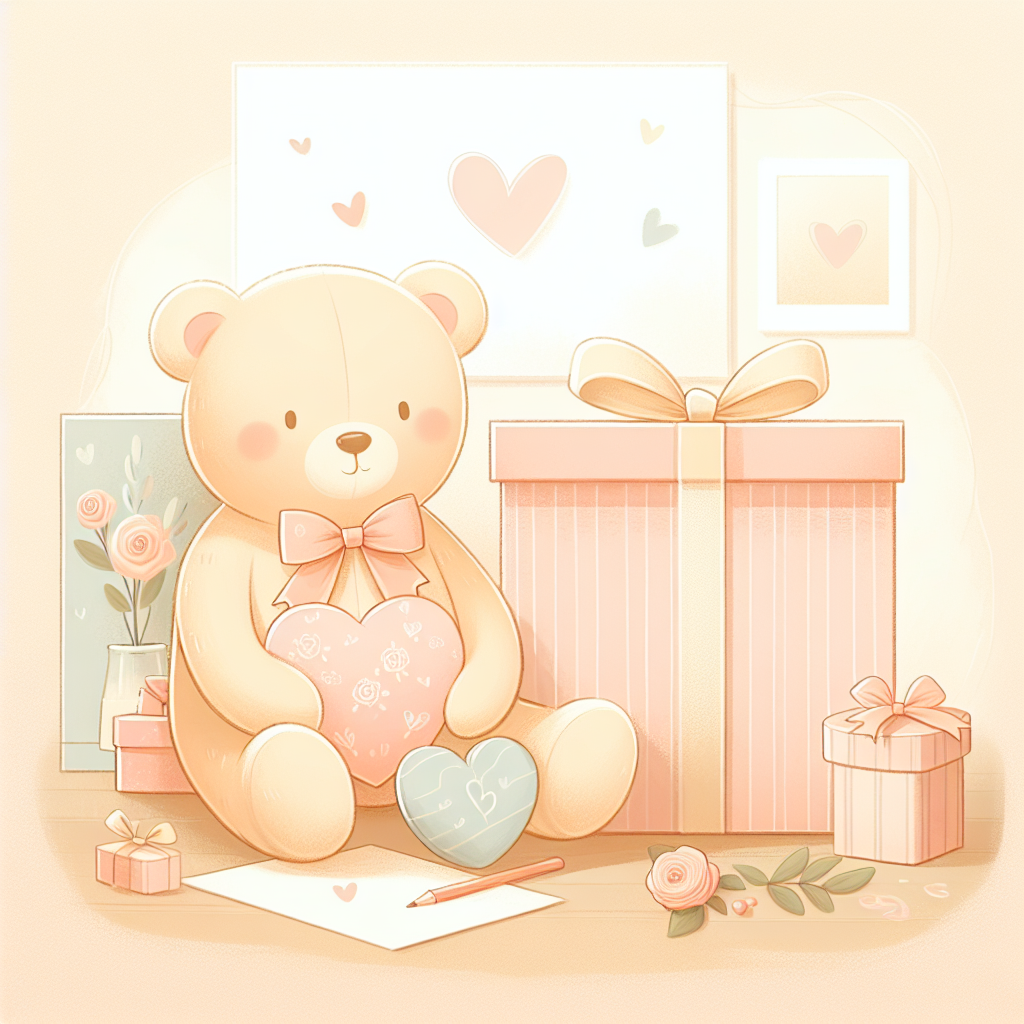 Peluche ours brun élégante posée sur un bureau masculin avec une lettre d'amour pour la Saint-Valentin