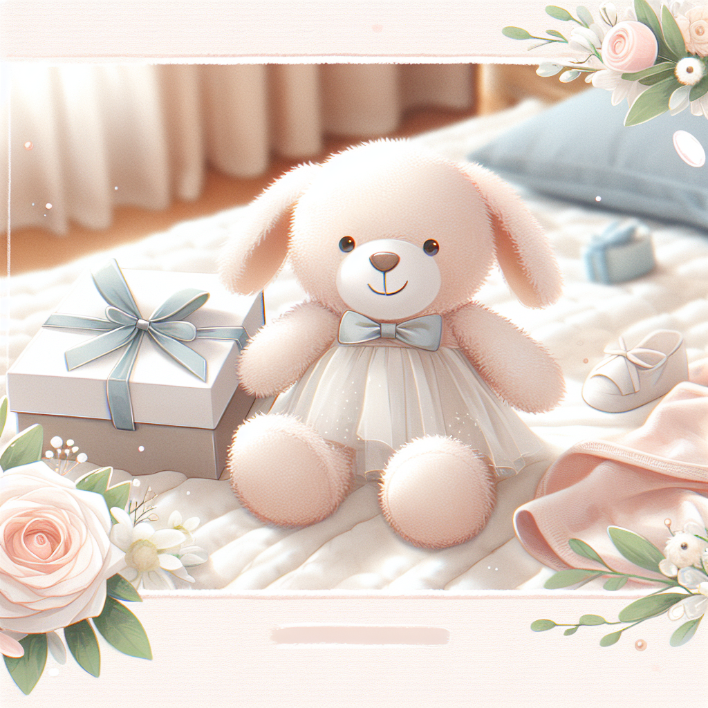 Table de mariage élégante avec des petites peluches personnalisées posées sur chaque assiette comme cadeaux d'invités