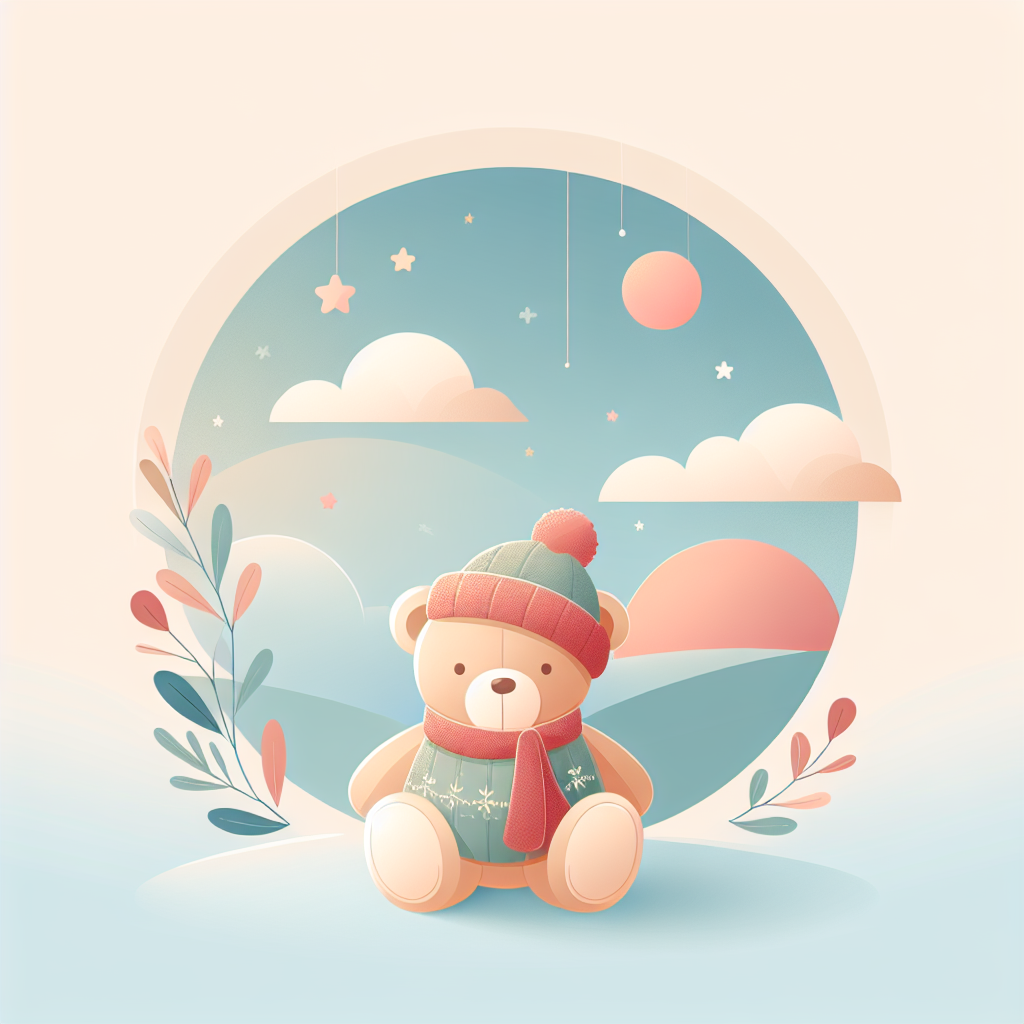 Une belle peluche personnalisée avec un ruban rouge, posée près d'un sapin de Noël, symbolisant un cadeau attentionné pour une nounou