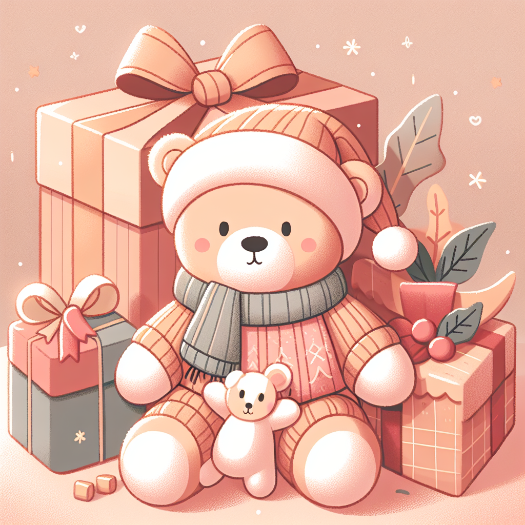 Cadeaux Secret Santa joliment emballés avec peluches et accessoires cocooning disposés sur une table festive