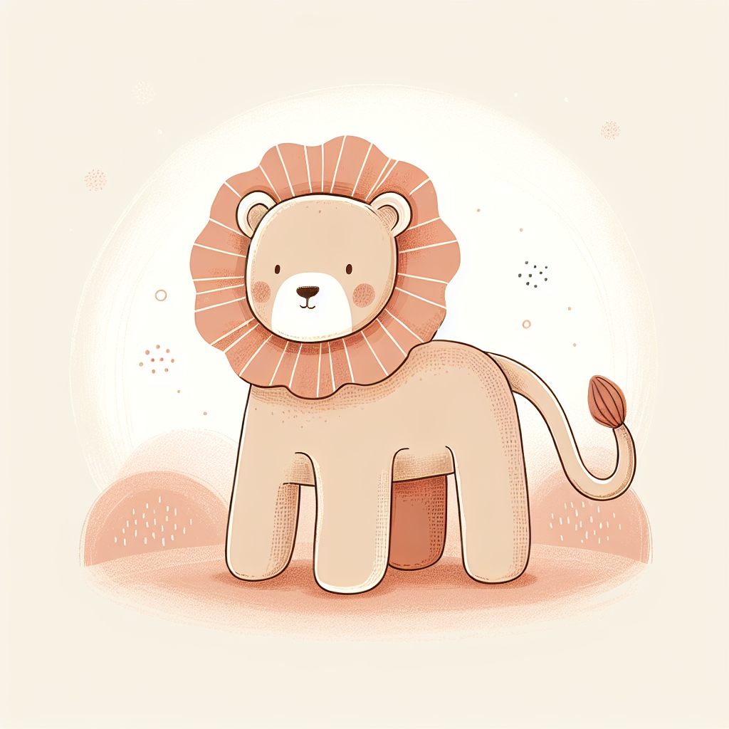Adorable lion en peluche avec une crinière dorée posé sur un lit d'enfant