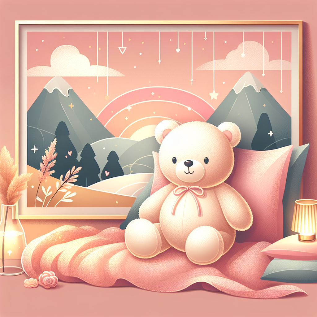 Peluche BLACKPINK colorée rose et noir posée sur un lit avec accessoires K-pop en arrière-plan