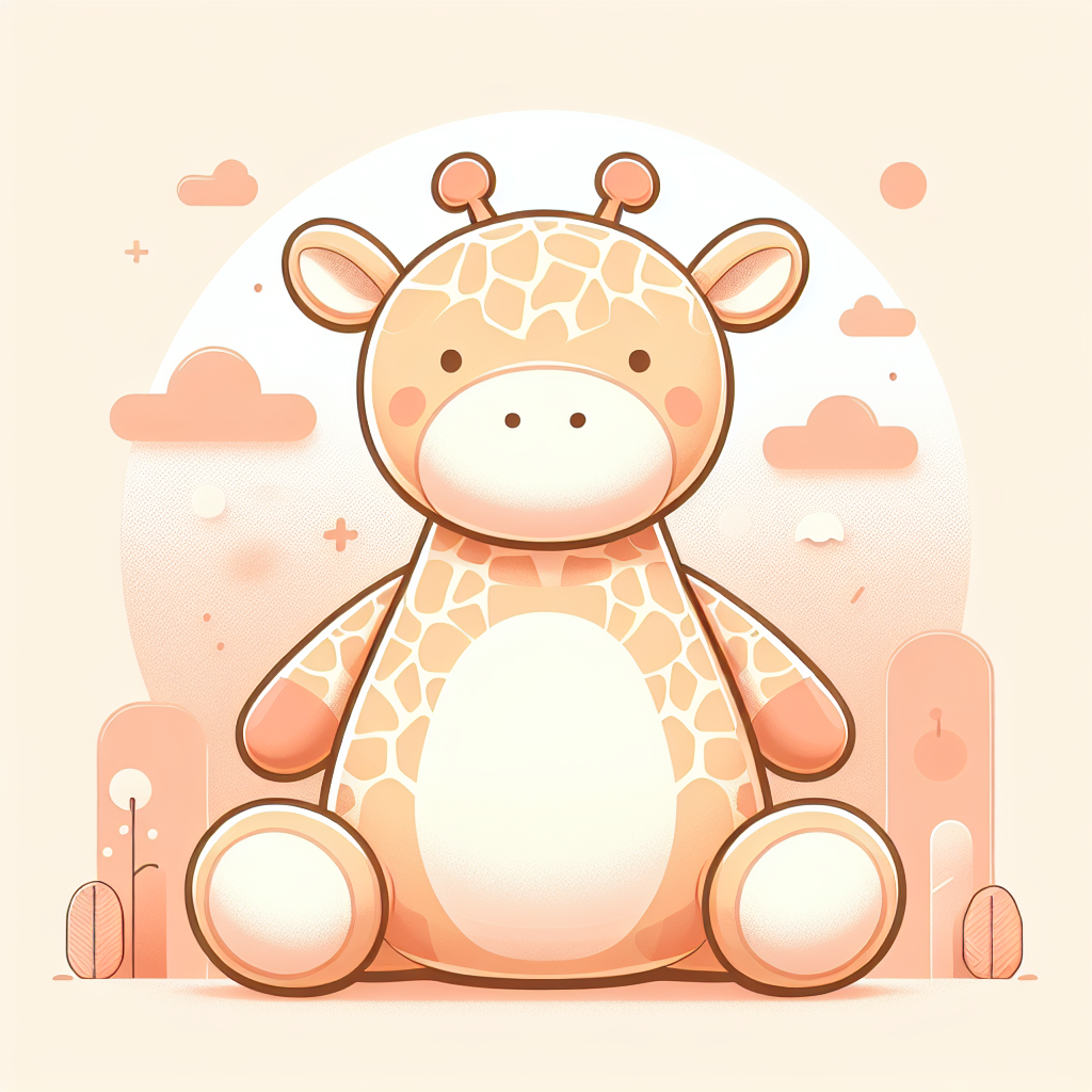 Peluche géante girafe beige et marron dans une chambre d'enfant, montrant sa taille impressionnante à côté d'un lit