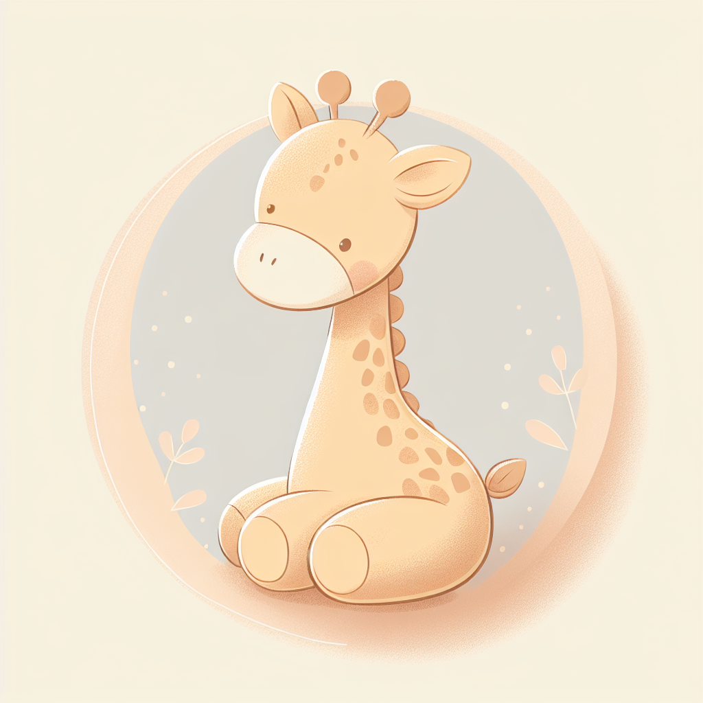 Peluche girafe douce et colorée posée dans une chambre d'enfant lumineuse avec des jouets
