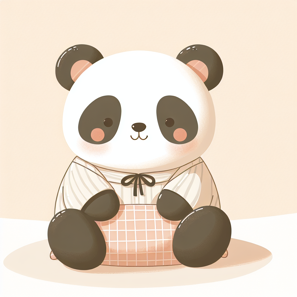 Adorable peluche panda noir et blanc aux yeux brillants, assise dans un décor doux et chaleureux