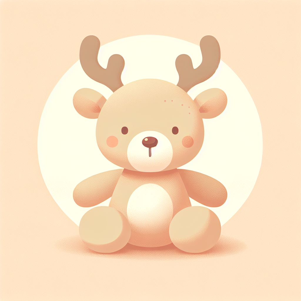 Adorable peluche renne en velours marron avec de grands yeux expressifs et des bois délicats, posée sur un plaid douillet