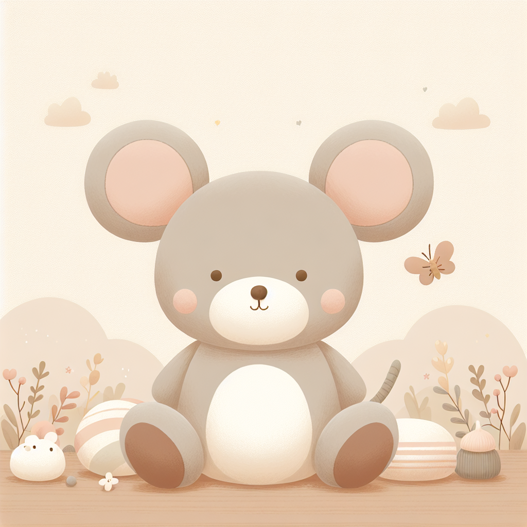 Peluche souris douce et câline aux oreilles rondes, parfaite pour réconforter enfants et adultes
