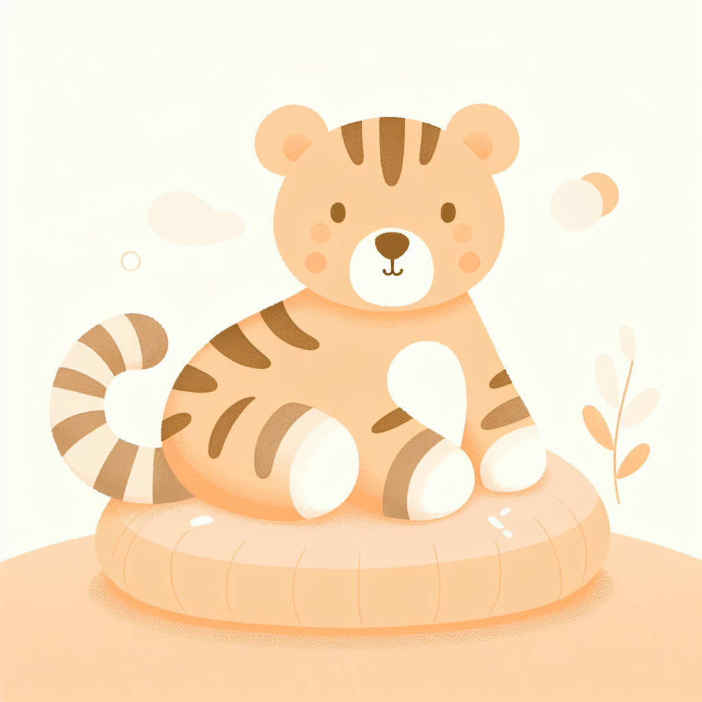 Peluche Tigrou orange et noir avec son sourire caractéristique, posée sur un lit d'enfant douillet