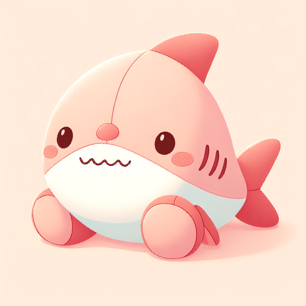 Requin en peluche gris et blanc aux yeux expressifs posé sur un lit d'enfant avec décoration marine