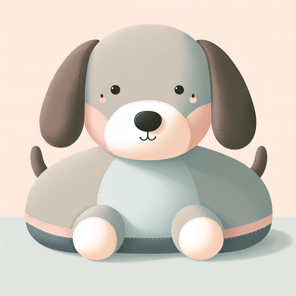 Adorable teckel peluche marron aux yeux brillants posé sur un coussin blanc, illustrant parfaitement le charme irrésistible de ce doudou unique