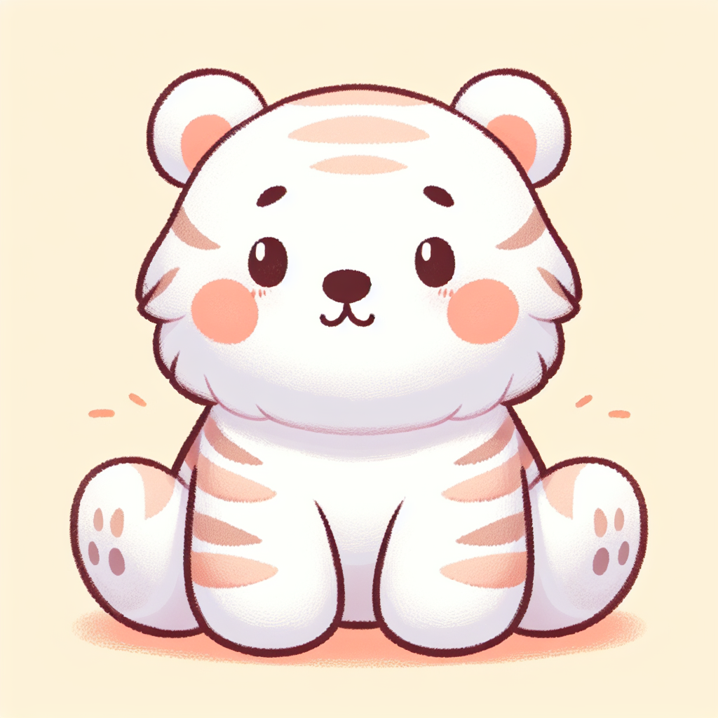 Tigre blanc en peluche aux rayures noires sur fond blanc, montrant sa fourrure douce et ses yeux expressifs