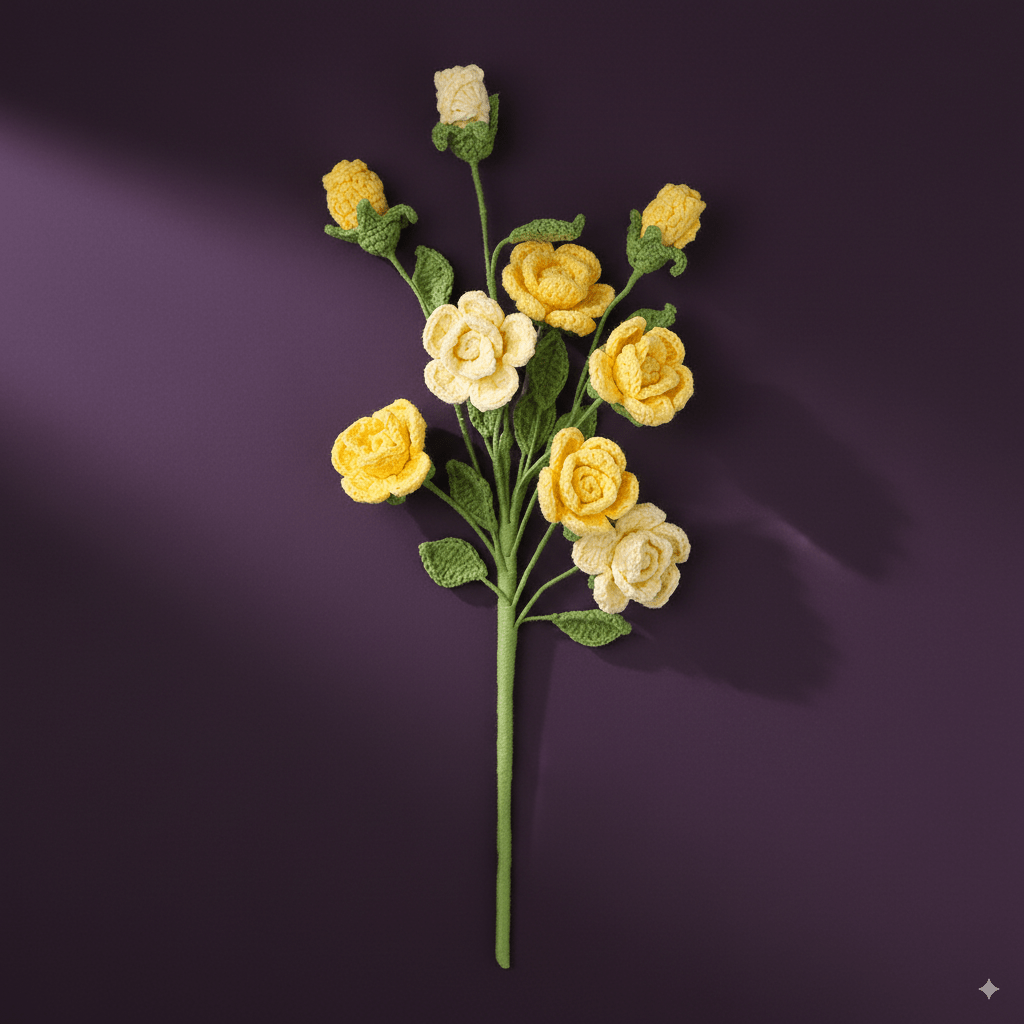 Bouquet Crocheté de Roses Jaunes - Offre une Peluche - Idée cadeau