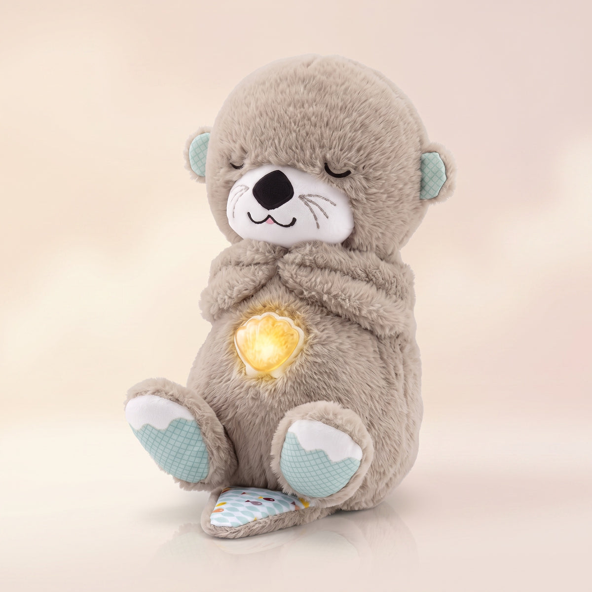 Peluche loutre qui respire taupe, fond pastel premium