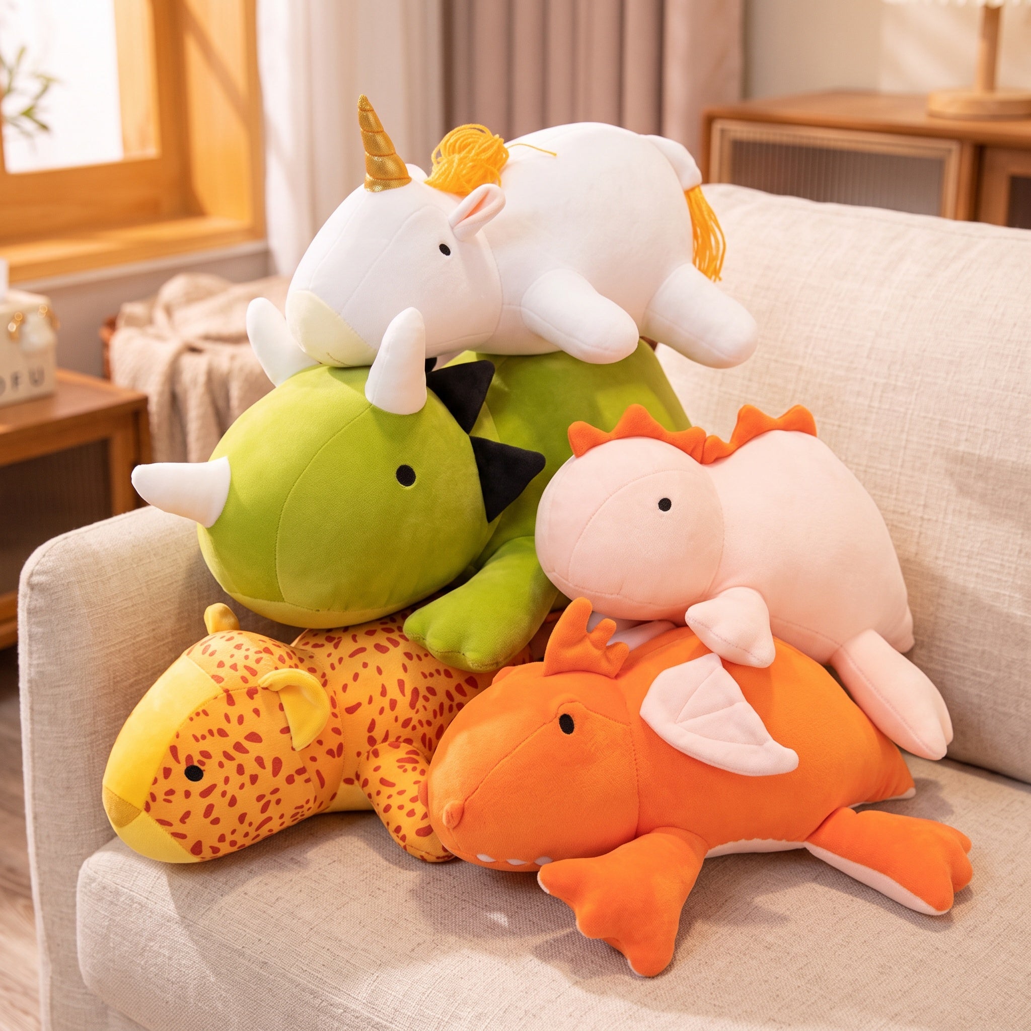 La collection de peluches lestées dans un salon cosy